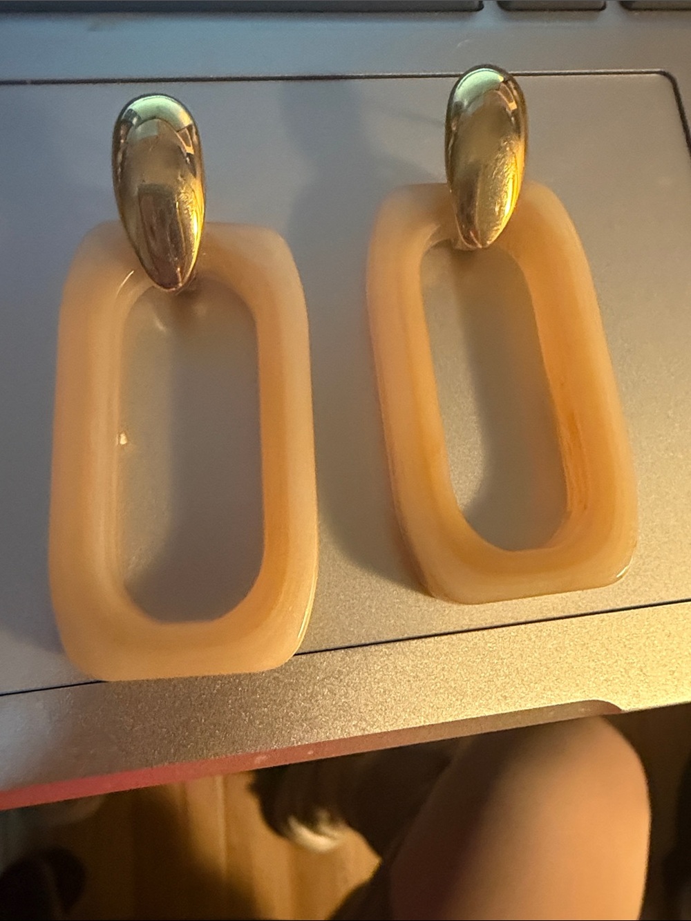 Gold Top Peach Resin Drop Earrings - Women Accessories